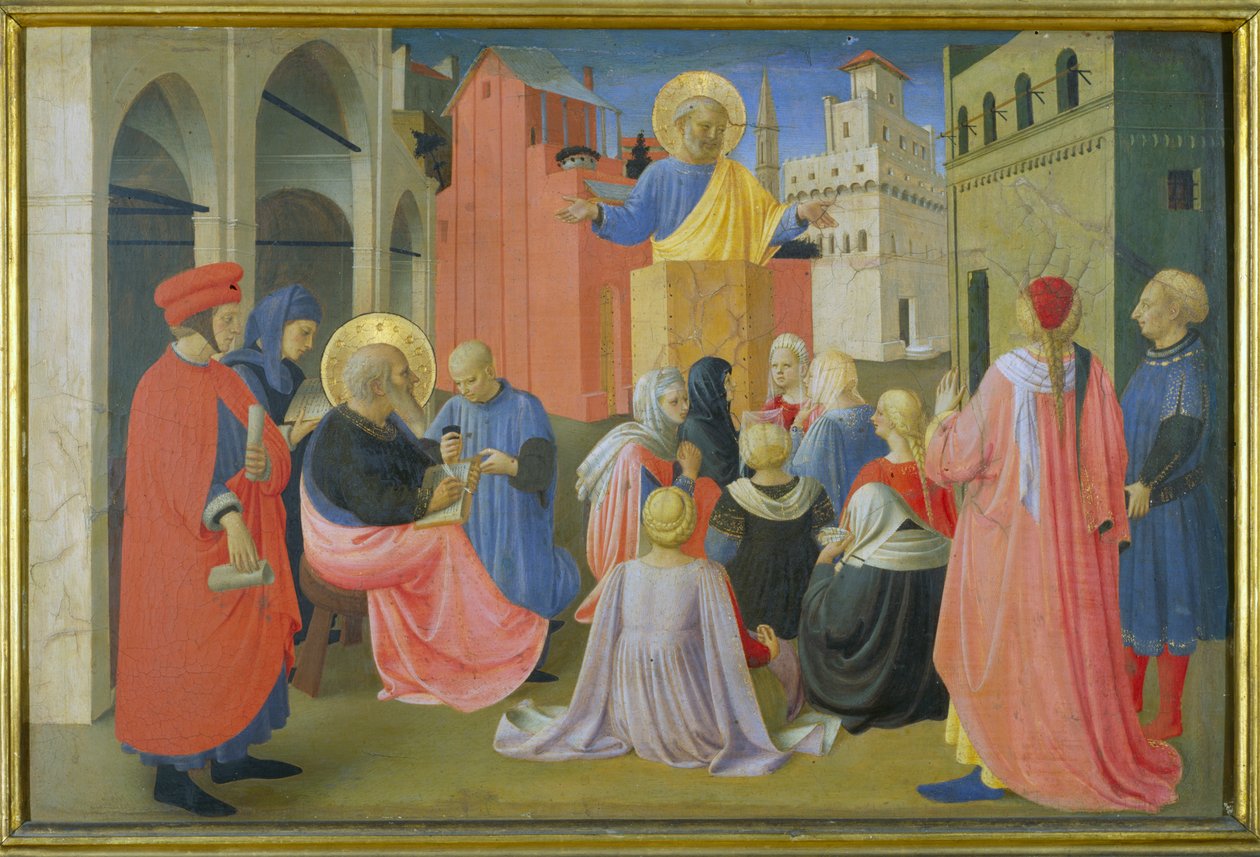 Kázání sv. Petra, predella z Triptychu Linaiuoli, 1433 (tempera na panelu) od Fra Angelico