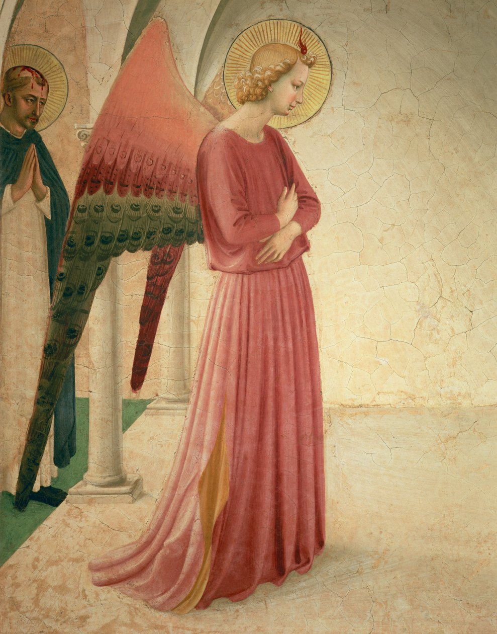 Zvěstování, detail anděla Gabriela a svatého Petra mučedníka, 1442 freska viz 72388 od Fra Angelico