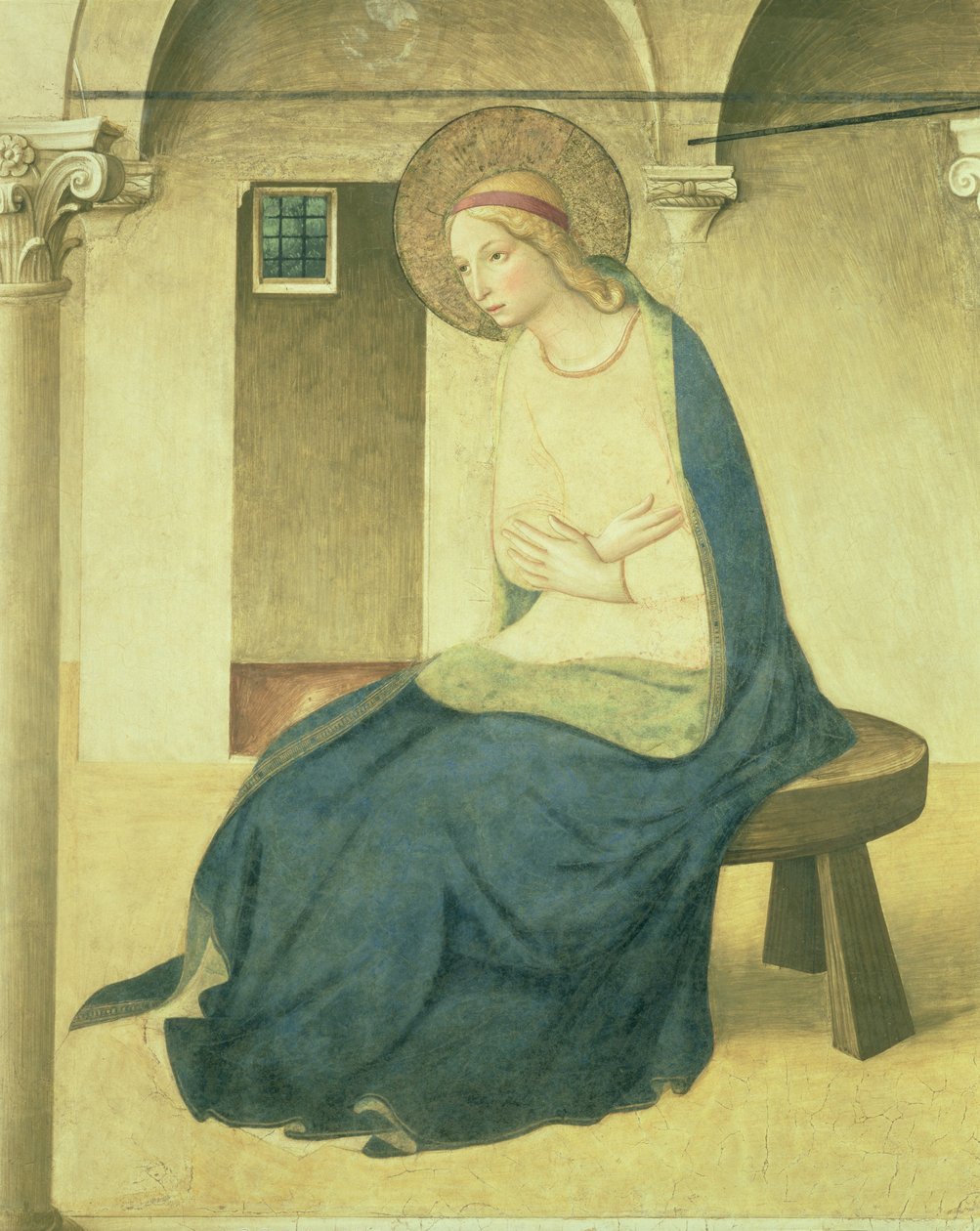 Zvěstování, detail Panny Marie, cca 1438-45 freska viz 29030 od Fra Angelico