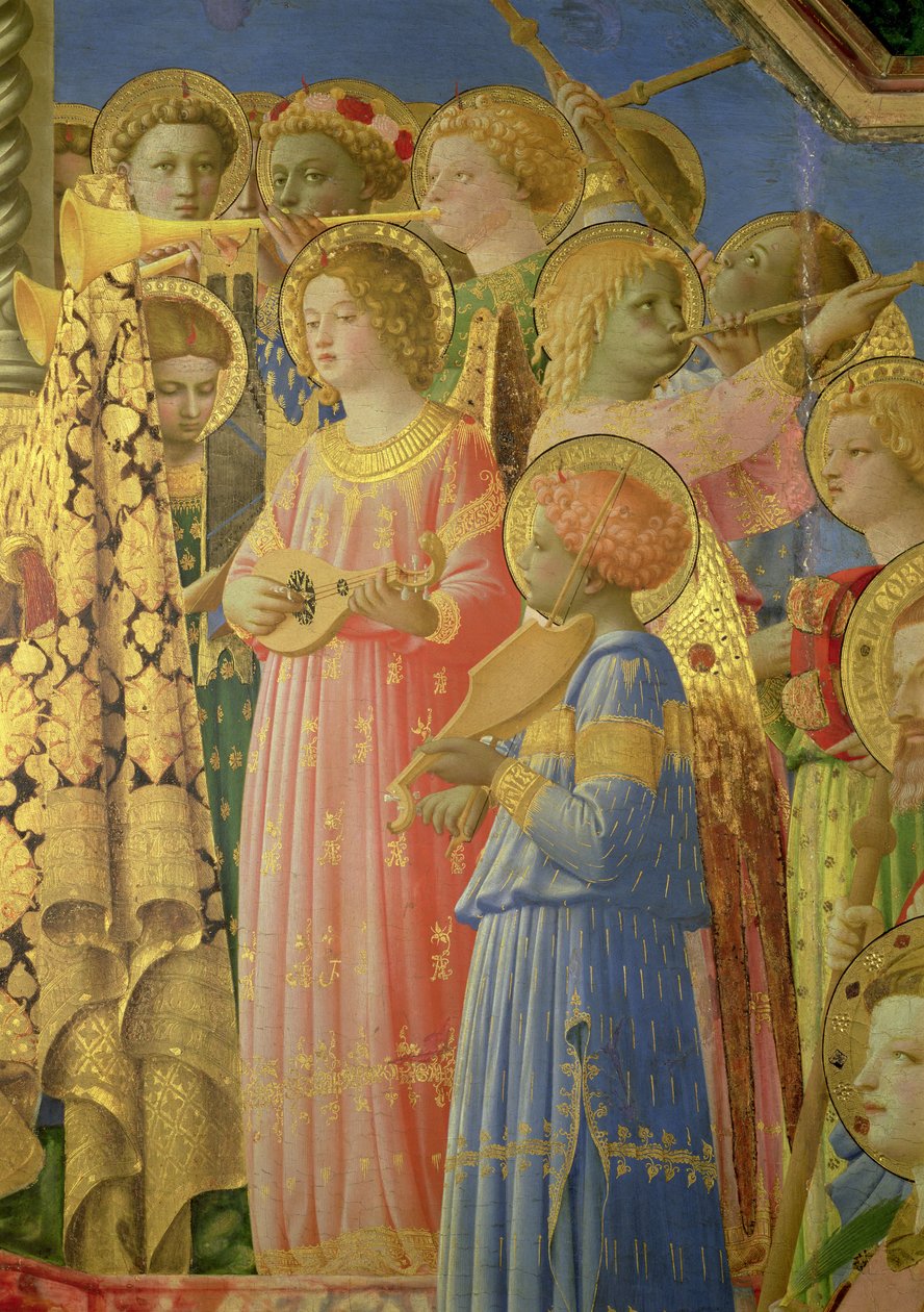 Korunovace Panny Marie, detail s hudebními anděly, asi 1430-32 olej na desce detail 60319 od Fra Angelico