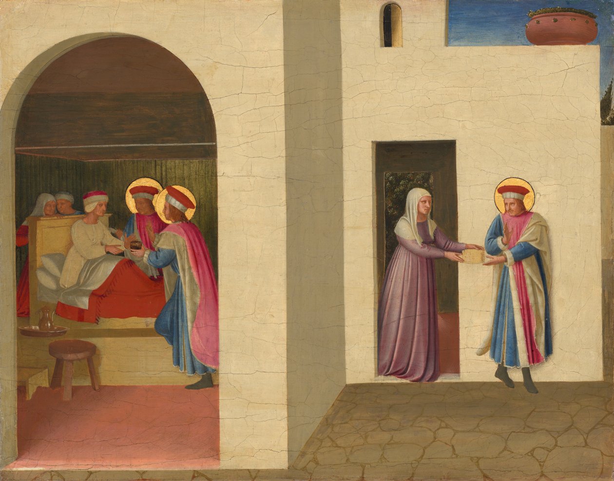 Uzdravení Palladie od svatého Kosmy a svatého Damiána od Fra Angelico