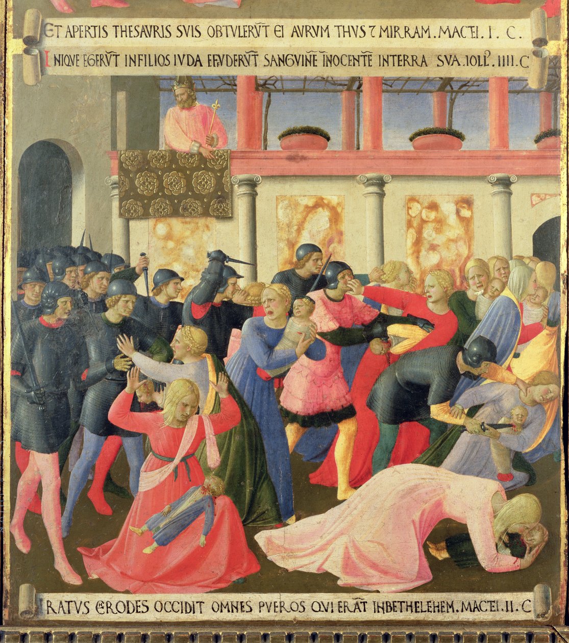 Masakr neviňátek, detail z prvního panelu Stříbrné pokladnice Santissima Annunziata, kolem 1450-53 (tempera na panelu) od Fra Angelico