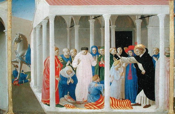 Vzkříšení Napoleona Orsiniho od sv. Dominika, z panelu predely Korunovace Panny Marie, kolem 1430-32 (tempera na panelu) od Fra Angelico