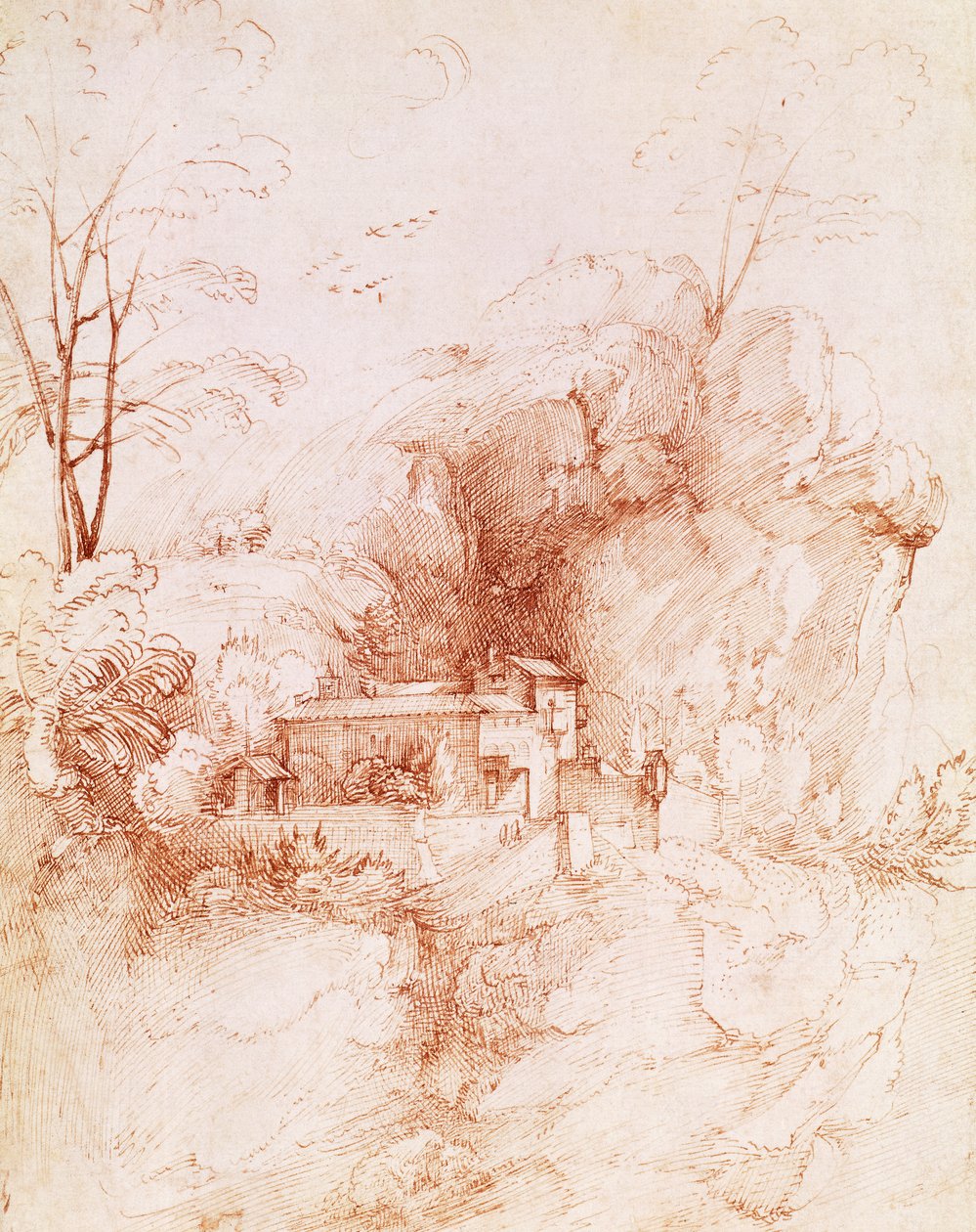Skalnatá krajina s klášterem, kresba Fra Bartolomea (1472-1517). od Fra Bartolomeo