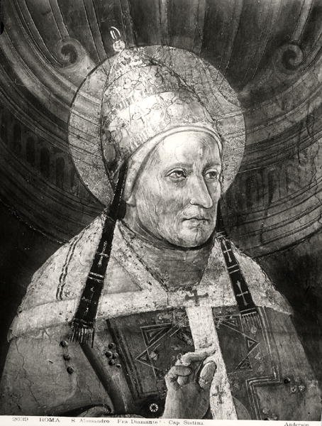 Alexandr I. († 115) ze Sixtinské kaple (freska) (černobílá fotografie) od Fra Diamante