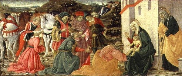 Klanění tří králů, panel preella (tempera na panelu) od Fra Diamante