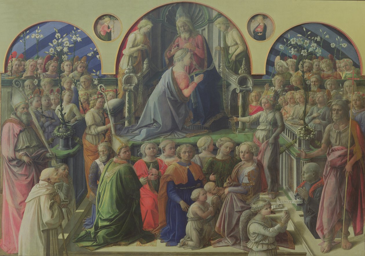 Korunovace Panny Marie se svatými a anděly, 1441-47 (tempera na panelu) od Fra Filippo Lippi
