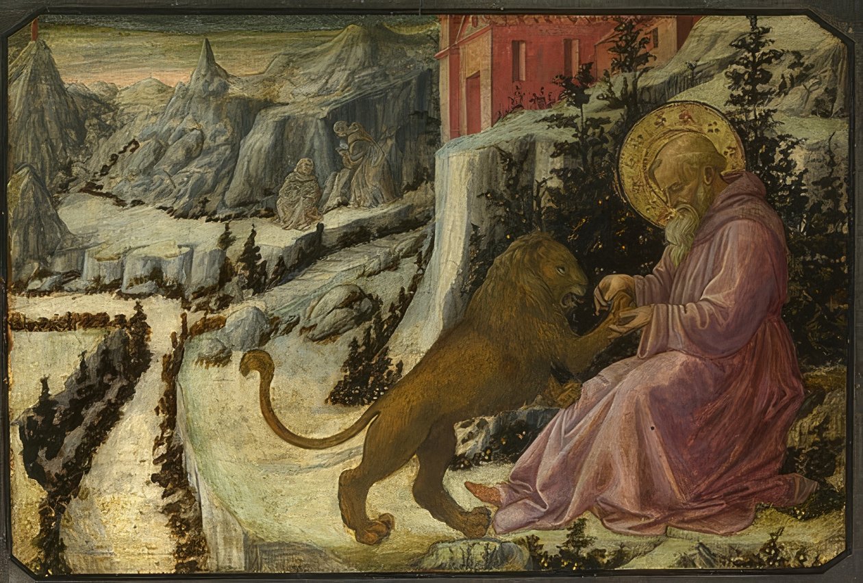 Svatý Jeroným a lev (predella oltářního obrazu Santa Trinità z Pistoie). 1455-60 od Fra Filippo Lippi