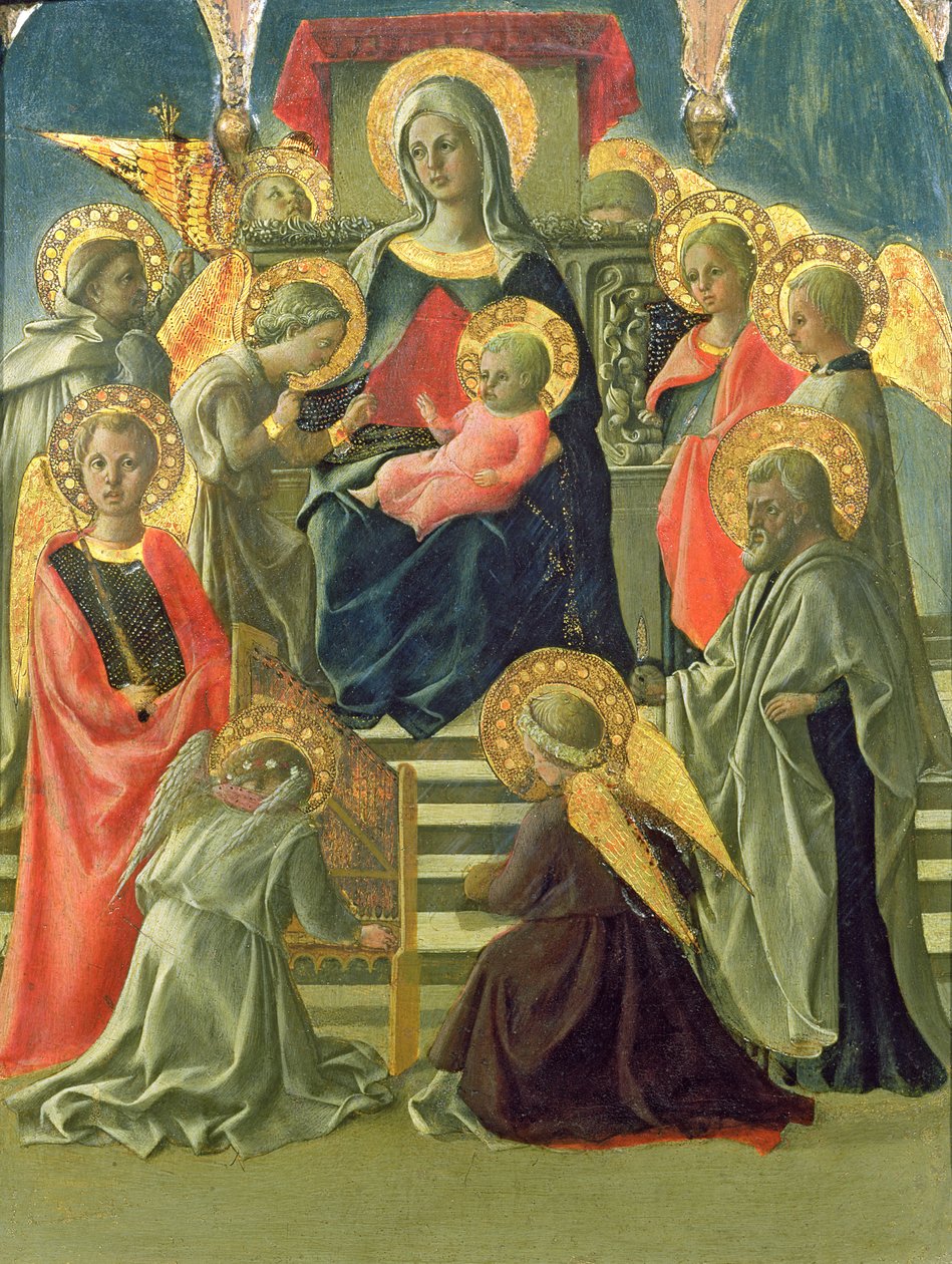 Madonna a dítě na trůnu s anděly a svatými (tempera na panelu) (viz také 63779) od Fra Filippo Lippi
