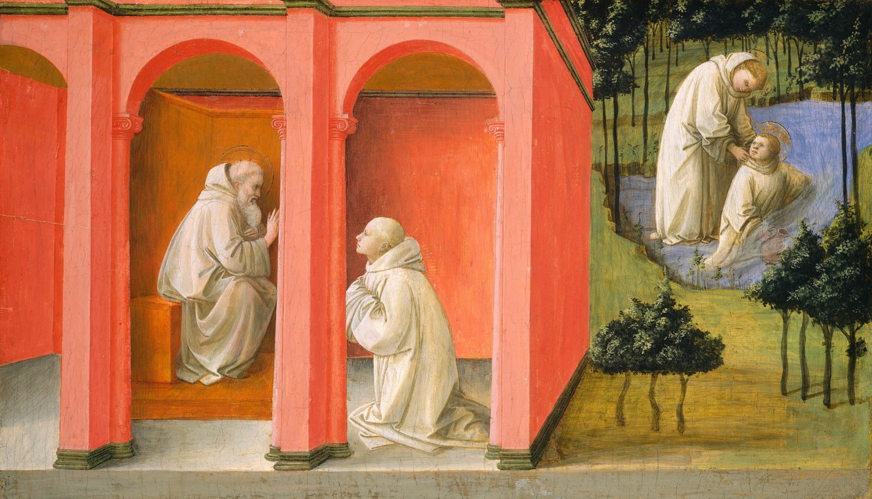 Svatý Benedikt nařizuje svatého Maura k záchraně svatého Placiduse od Fra Filippo Lippi