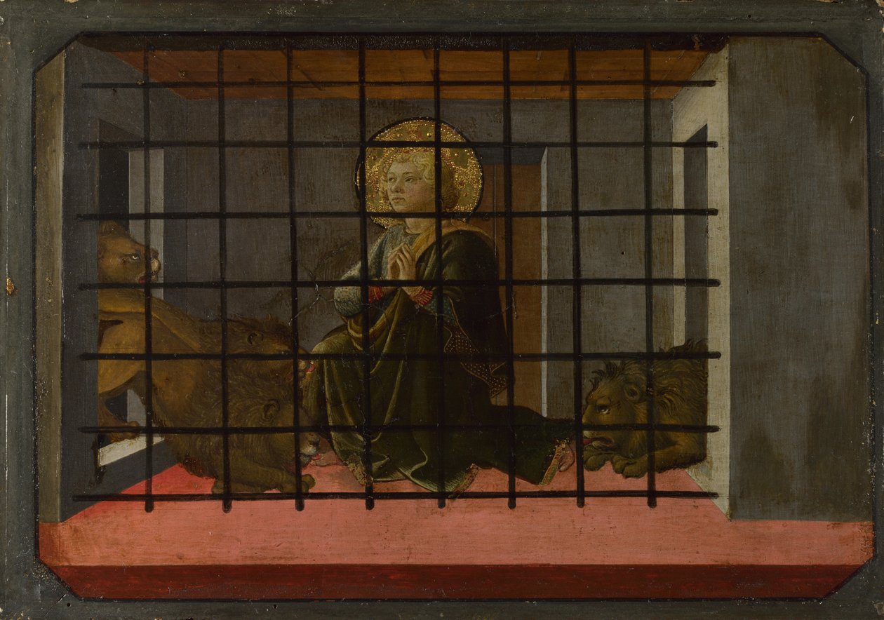Svatá matka ve vězení uvržena na panel Lions Predella na oltáři Pistoia Santa Trinità, 1455-1460 od Fra Filippo Lippi