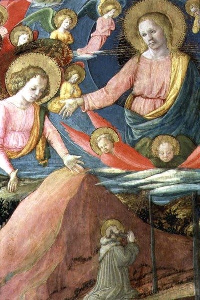 Smrt svatého Jeronýma s Inghirami jako dárcem, detail zobrazující nebeské vojsko a anděly, 1459-60 od Fra Filippo Lippi
