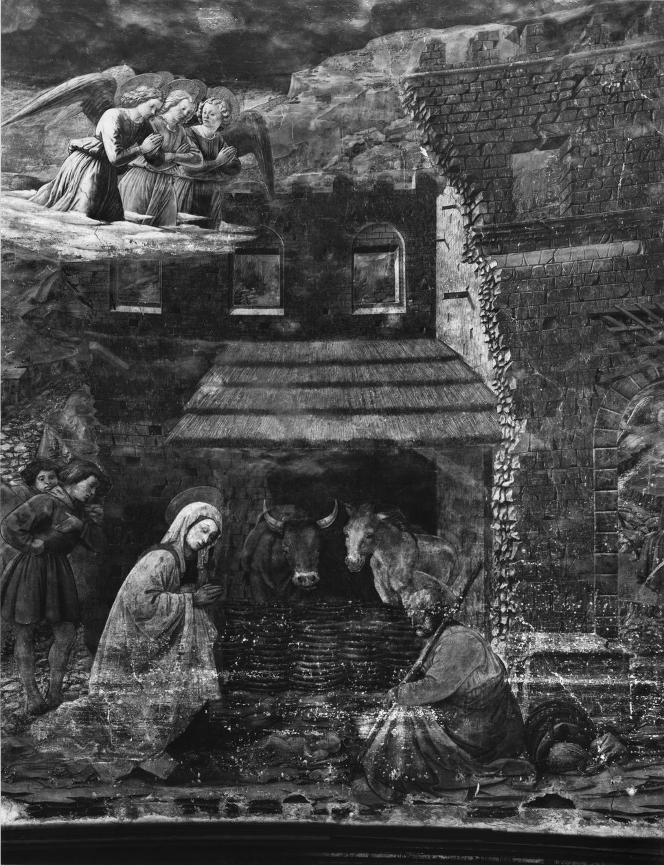 Narození Páně, jeden z výjevů z cyklu fresek Život Panny Marie v apsidě katedrály od Fra Filippo Lippi