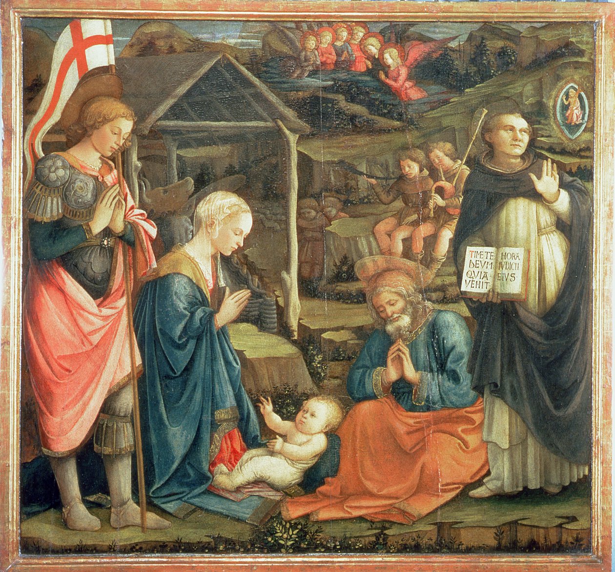 Narození Páně s SS. Michael a Dominik, 1470 od Fra Filippo Lippi