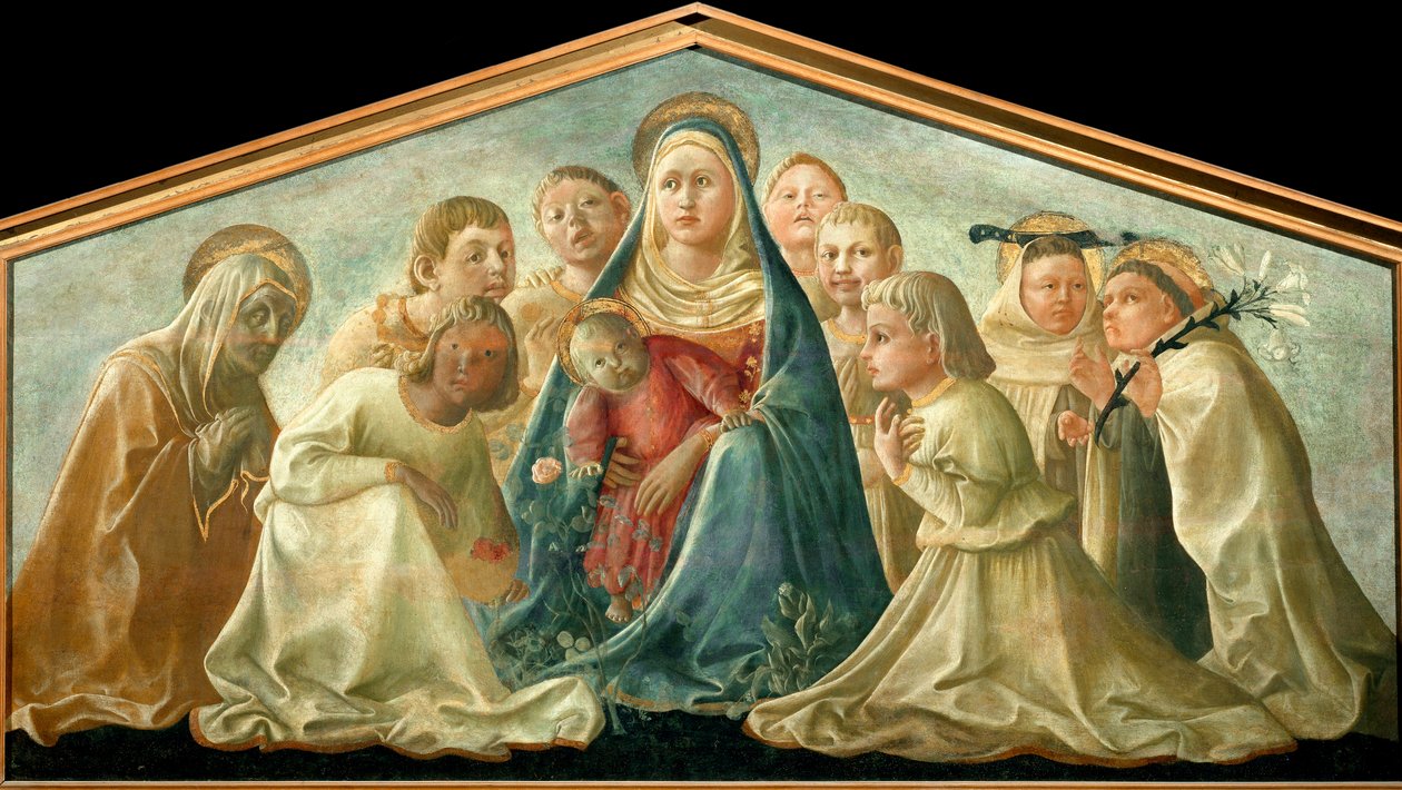 Panna Humilite obklopená svatými a anděly Obraz Filippa Lippiho (asi 1406-1469) 1432 cca. Slunce. 89x167,5 cm Milán, Musei del Castello od Fra Filippo Lippi