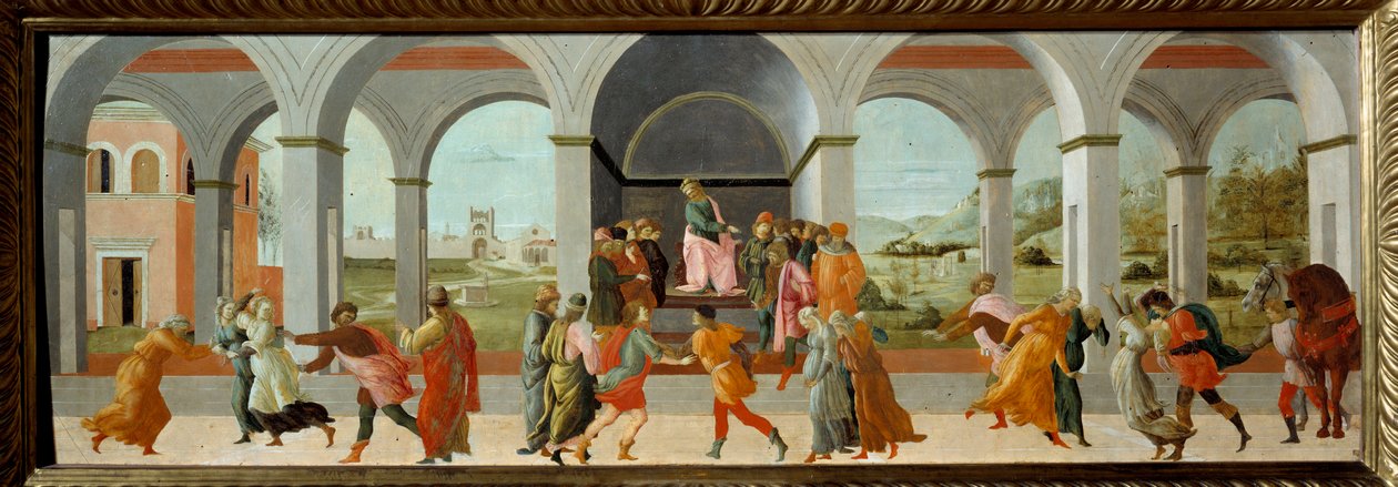 Tři scény z historie Virginie V roce 449 př. n. l. si Appius Claudius, decemvir za Římské republiky, nárokuje Virginii (Verginia), dceru setníka Virginia (Verginia), do které je zamilovaný jako jeho otrok. Zneužívá svou moc a dělá z ní s od Fra Filippo Lippi