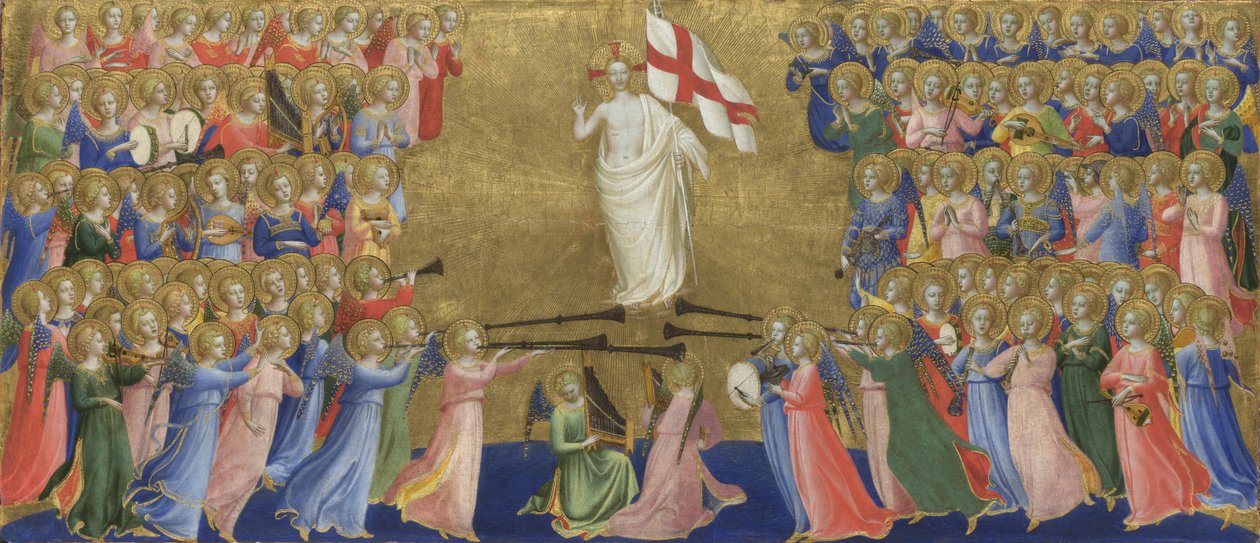 Kristus oslaven na dvoře nebeském panelu z Fiesole San Domenico Altarpiece, c. 1423-1424 od Fra Giovanni Angelico da Fiesole