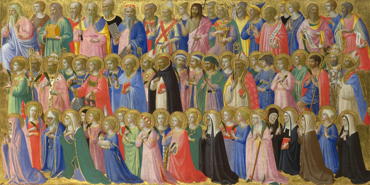Předchůdci Krista s panelem svatých a mučedníků z Fiesole San Domenico Altarpiece, c. 1423-1424 od Fra Giovanni Angelico da Fiesole