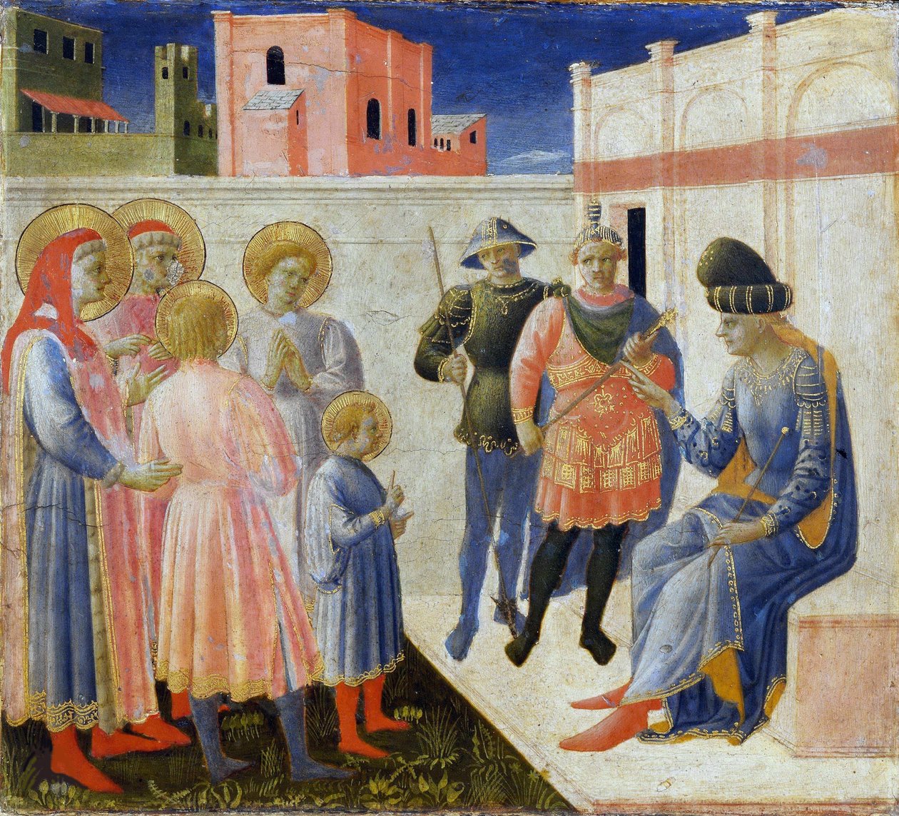 Svatí Kosmas a Damián se svými bratry před prokonzulem Lysiasem..., c. 1440. od Fra Giovanni Angelico da Fiesole