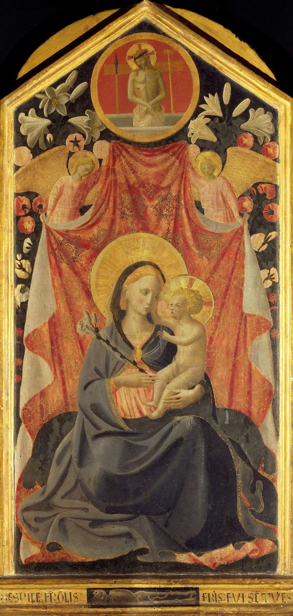 Panna a dítě se dvěma anděly. od Fra Giovanni Angelico da Fiesole