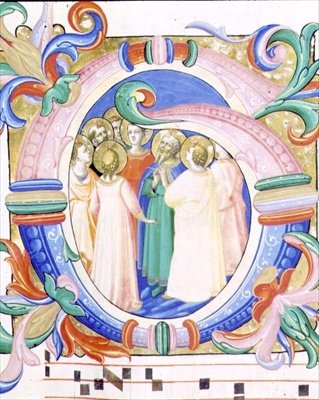Misál 558 f.41v Historizovaná iniciála "G" s vyobrazením Letnic od Fra and Strozzi Zanobi di Benedetto Angelico