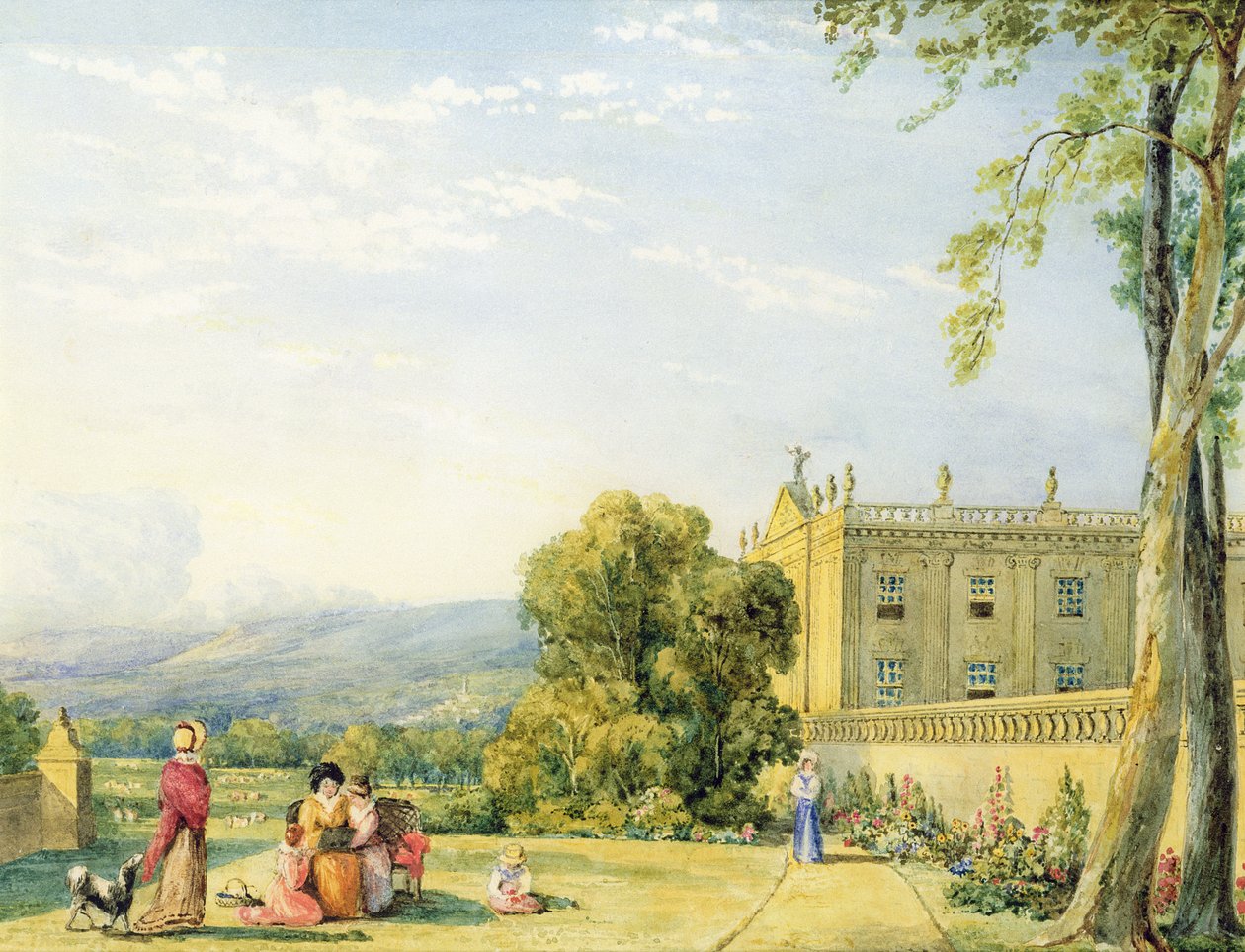 Pohled na Chatsworth, Derbyshire, cca 1820 (pár 85759) od Frances Elizabeth Swinburne