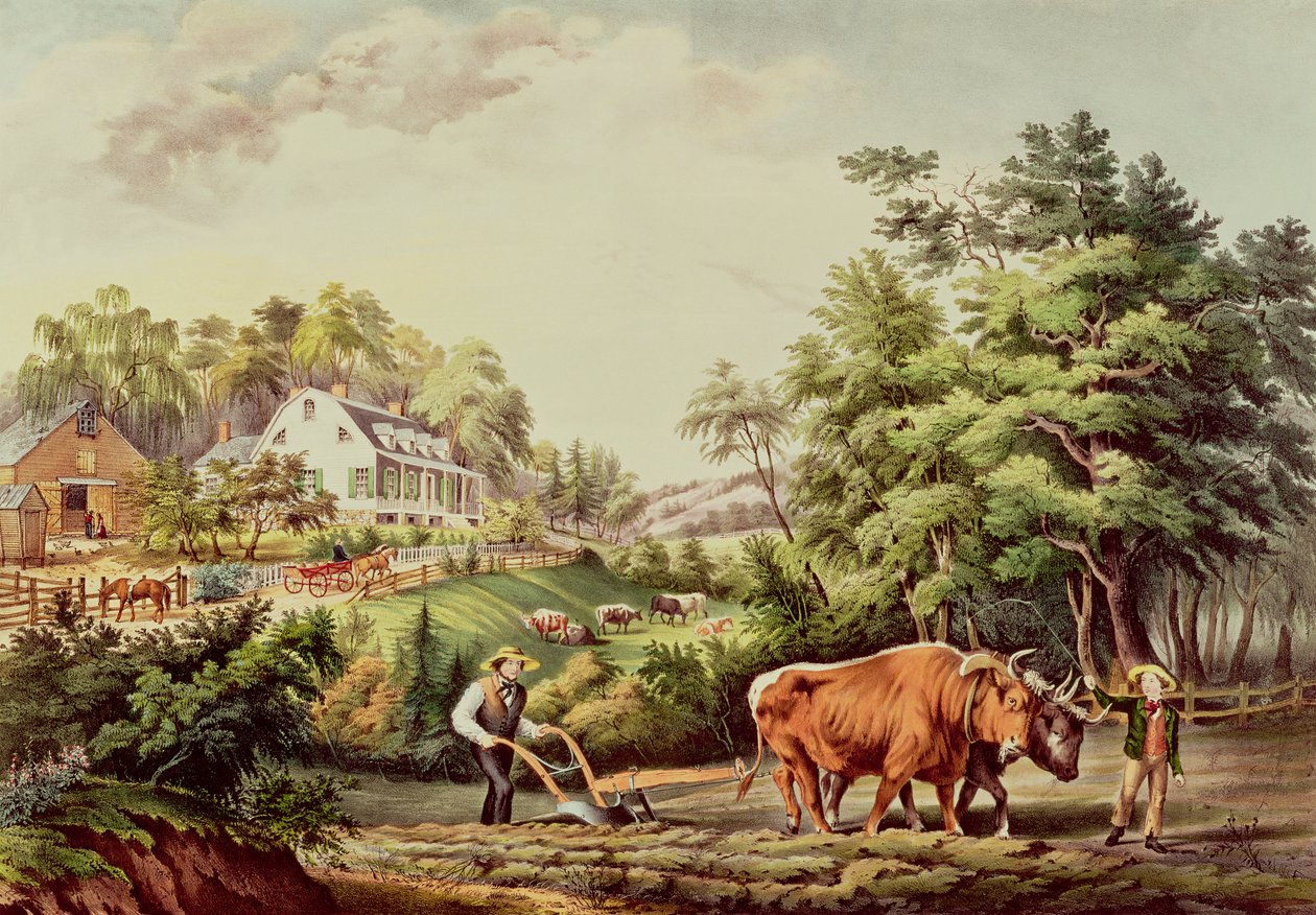 American Farm Scenes, vyryl Nathaniel Currier (1813-98) pub. od Currier a Ives, New York od Frances Flora Bond Palmer