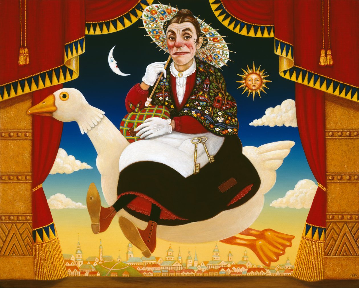 Dan Leno (1860-1904) jako matka husa, 1996 (olej a tempera na panelu) od Frances Broomfield