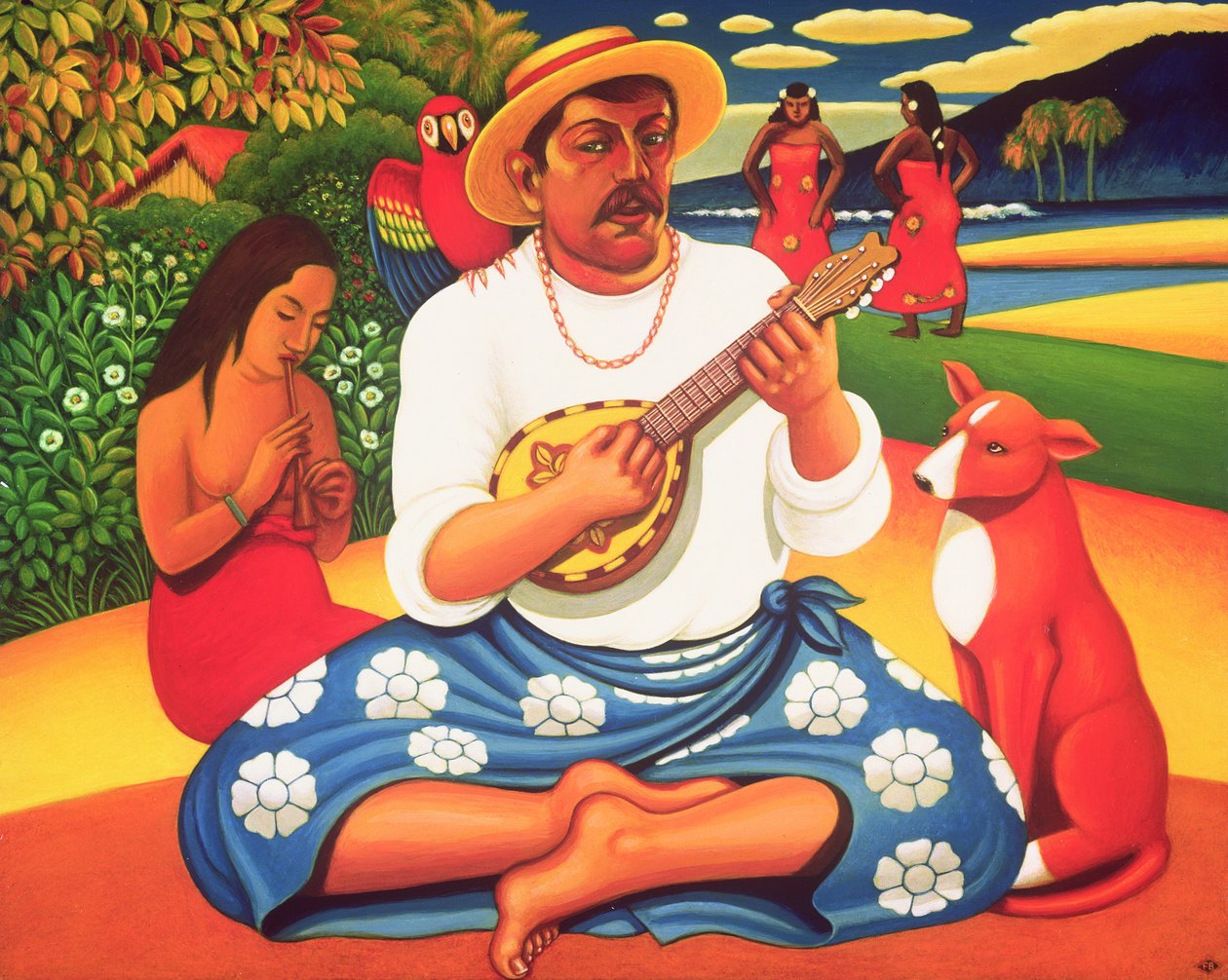 Gauguins Fantasy Island, 2005 (olej a tempera na panelu) od Frances Broomfield