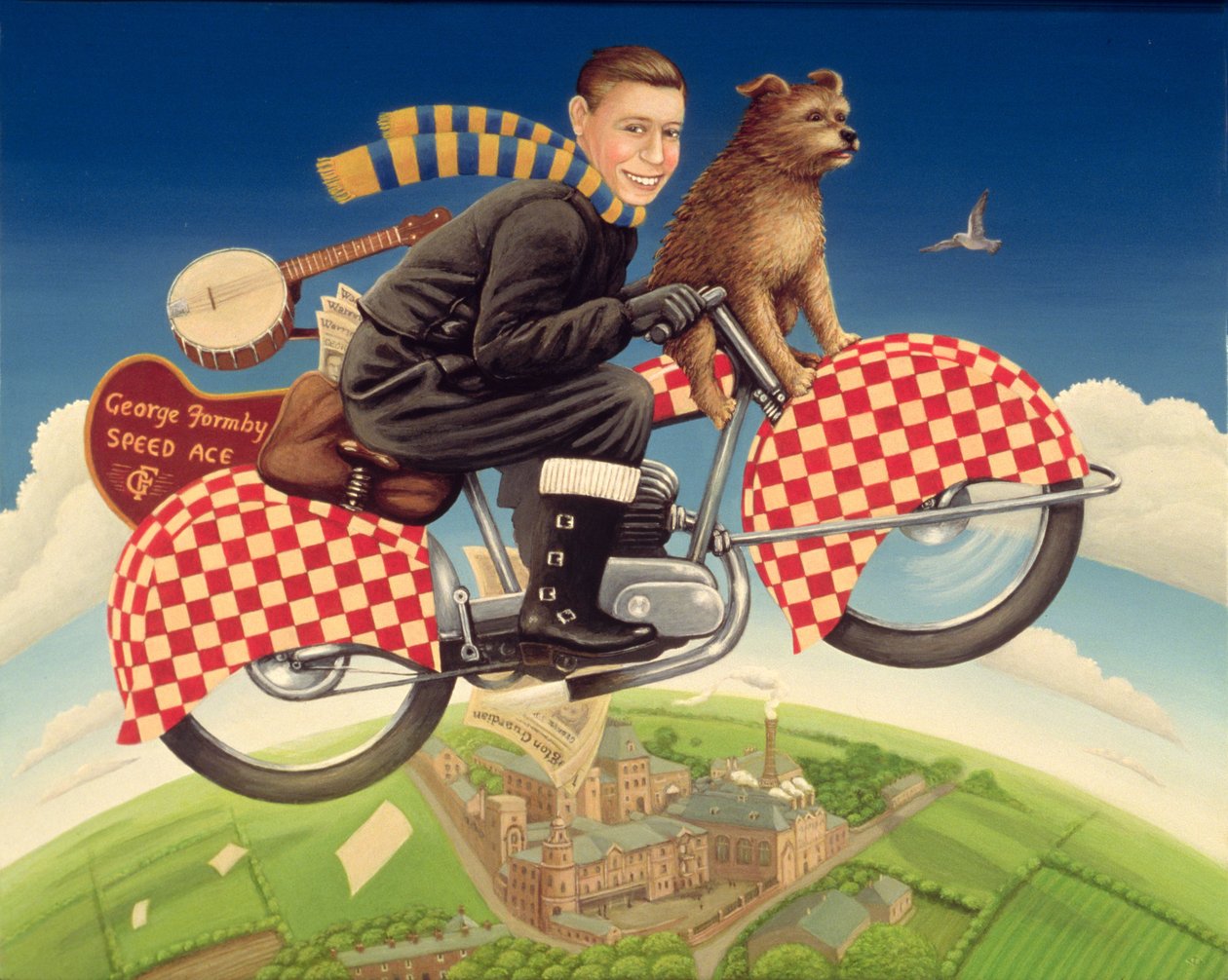 George Formby - Speed Ace, 1989 (olej a tempera na panelu) od Frances Broomfield
