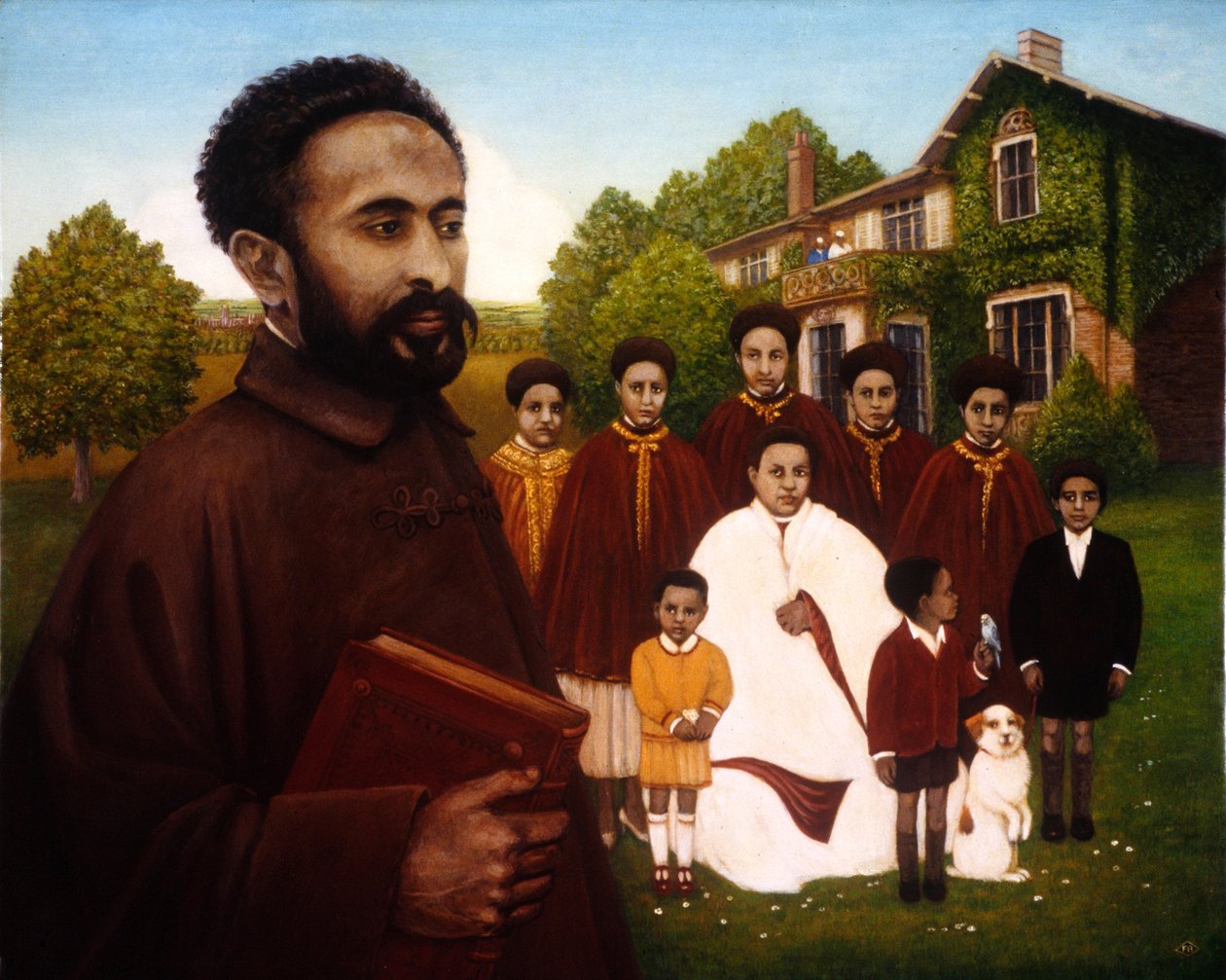 Haile Selassie v exilu, 1987 (olej a tempera na panelu) od Frances Broomfield