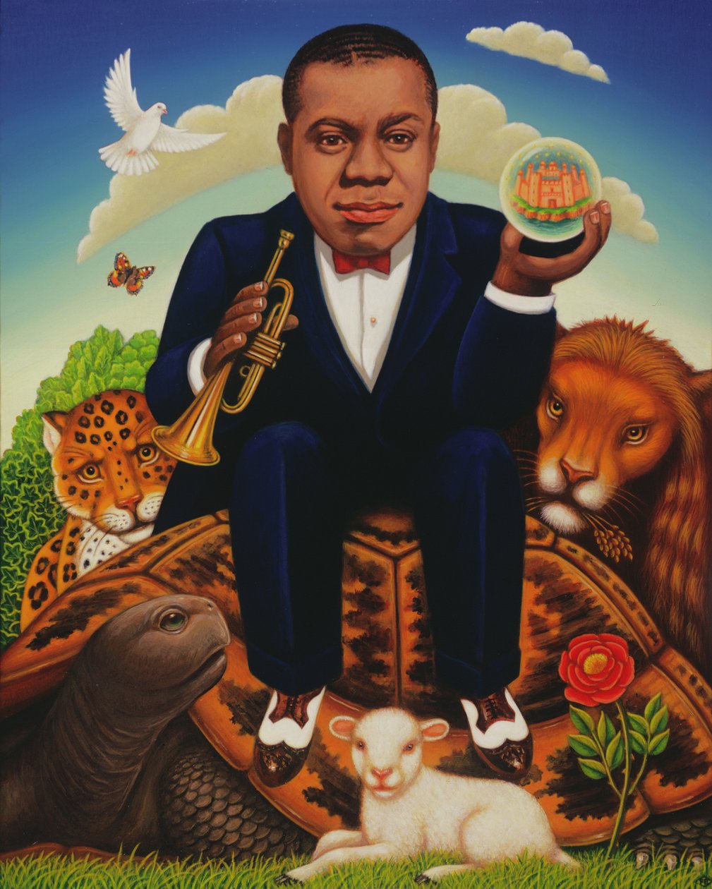 Jeho nádherný svět (Louis Armstrong) 2006 (olej a tempera na panelu) od Frances Broomfield