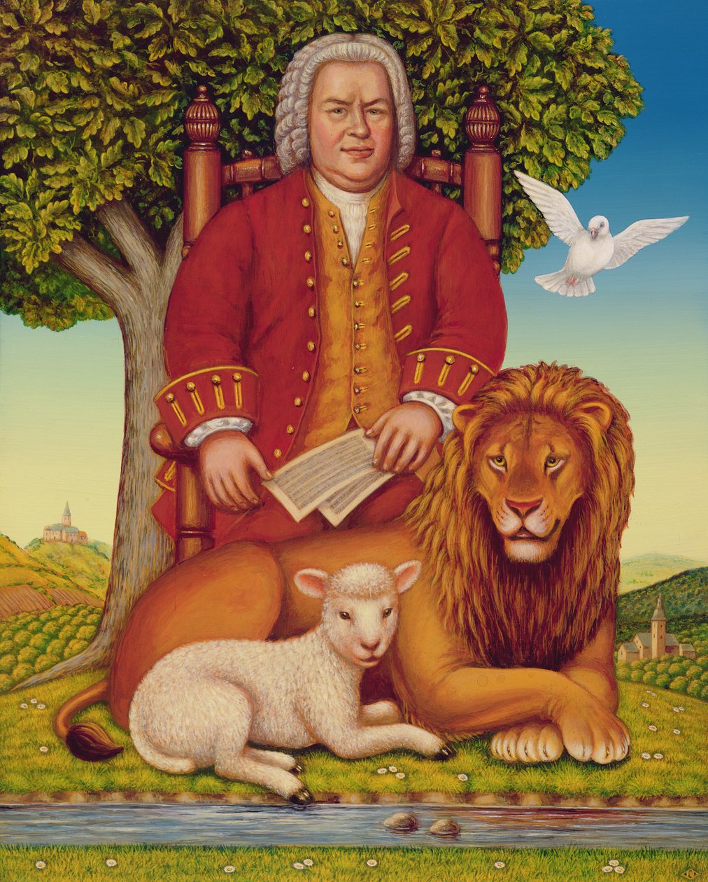J.S. Bach (1685-1750) Peaceable Kingdom, 2000 (olej a tempera na panelu) od Frances Broomfield