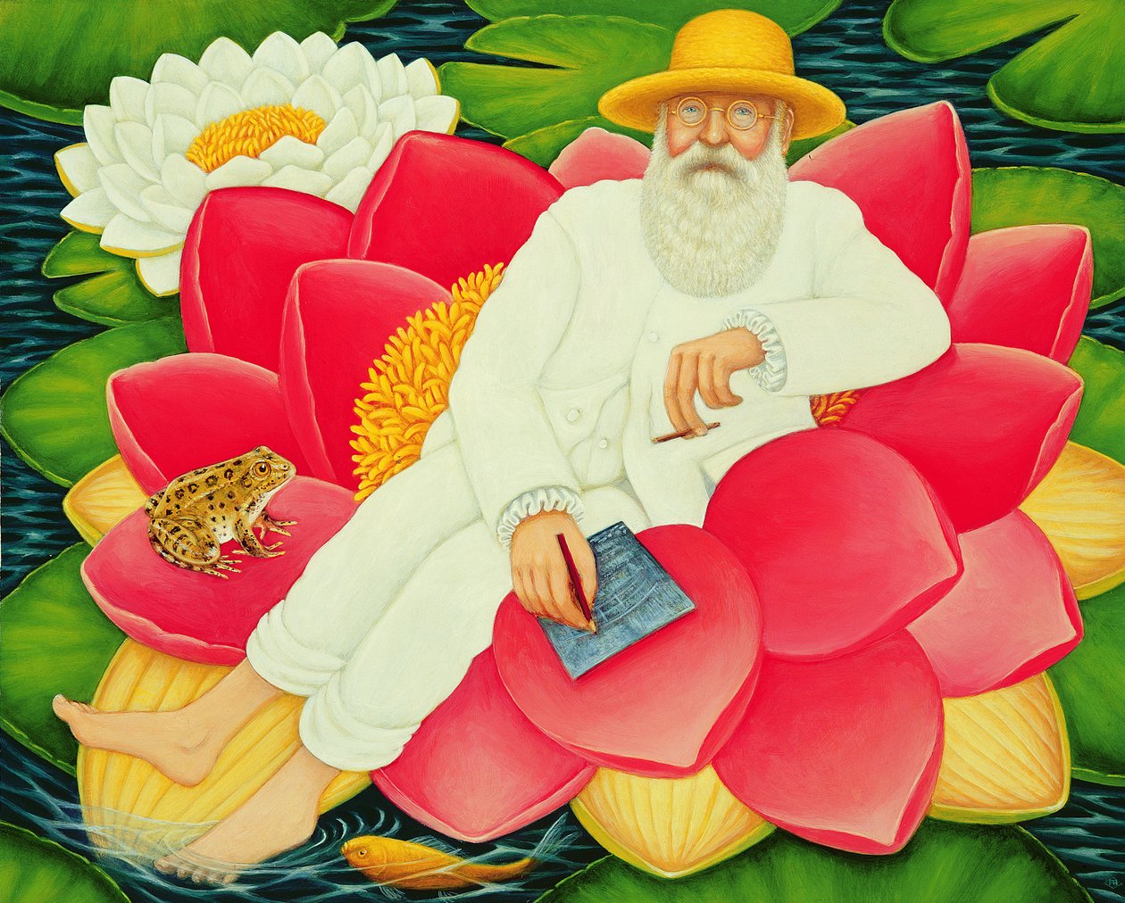 Monetovy lekníny, 1996 (olej a tempera na panelu) od Frances Broomfield