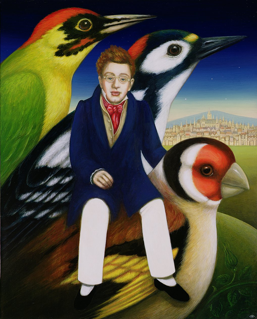 Schubert a řeč ptáků, 2000 (olej a tempera na panelu) od Frances Broomfield