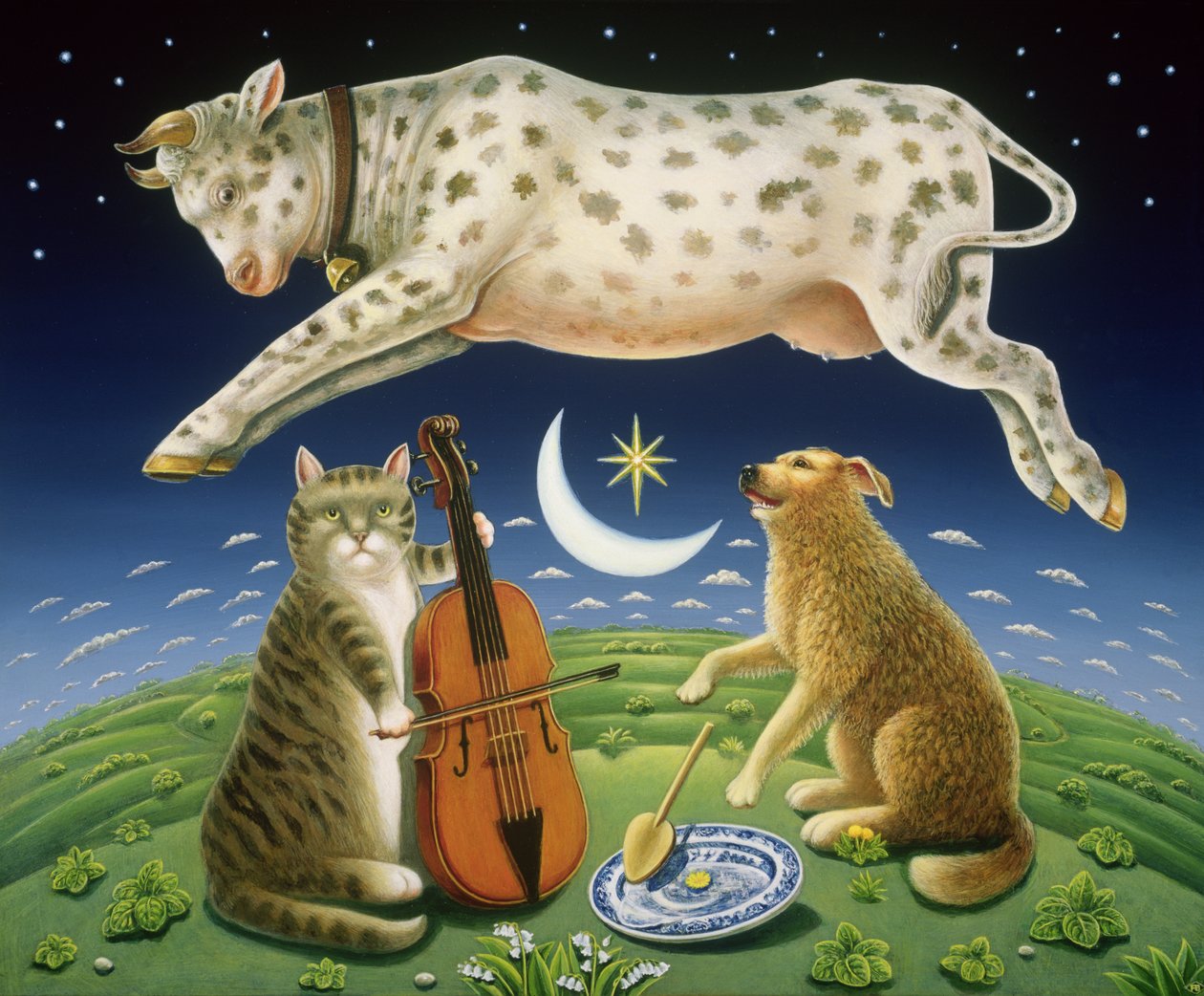 The Cat and the Fiddle, 2004 (olej a tempera na panelu) od Frances Broomfield