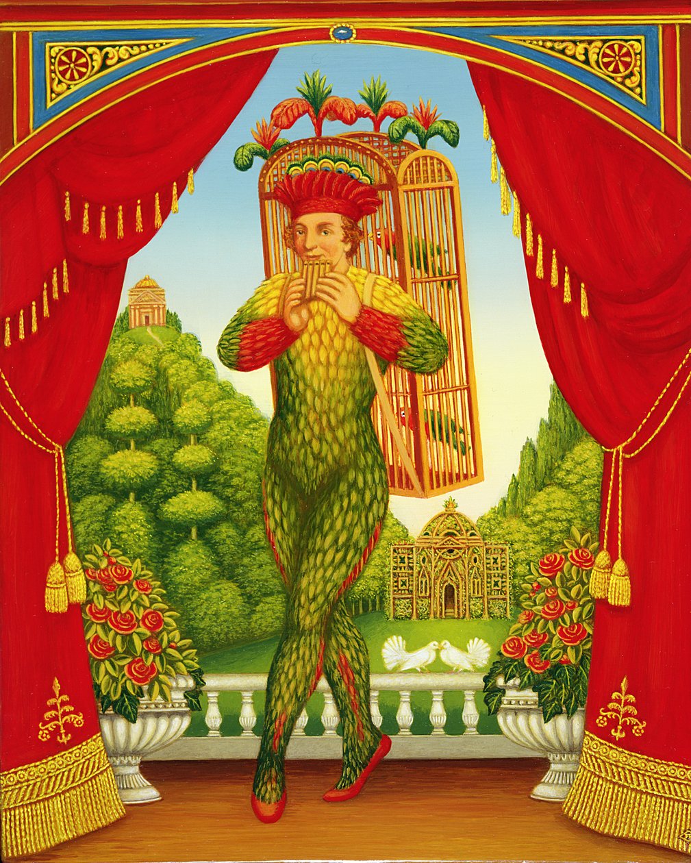 Kouzelná flétna, 1998 (olej a tempera na panelu) od Frances Broomfield