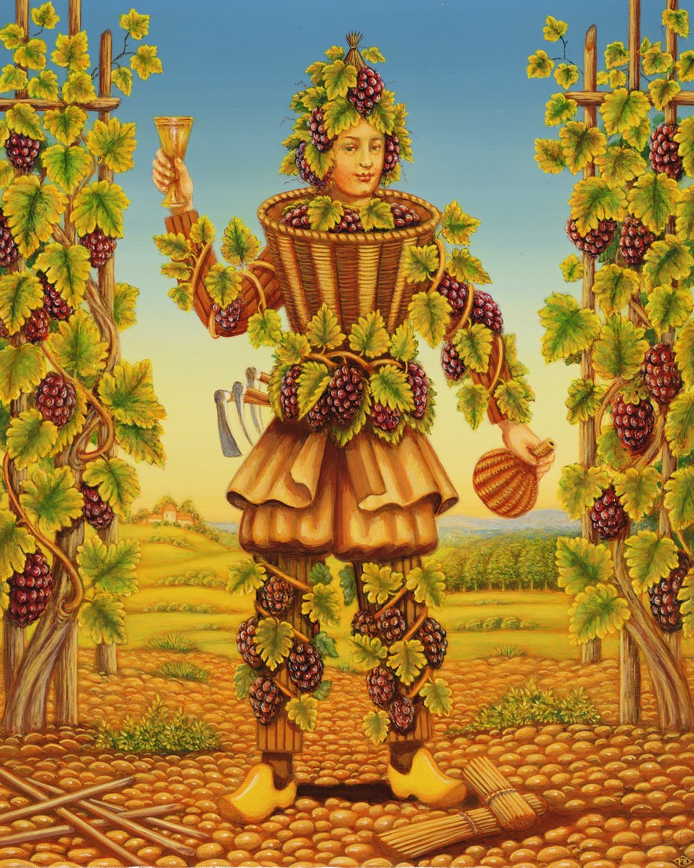 The Vignerons Habit, 1998 (olej a tempera na panelu) od Frances Broomfield