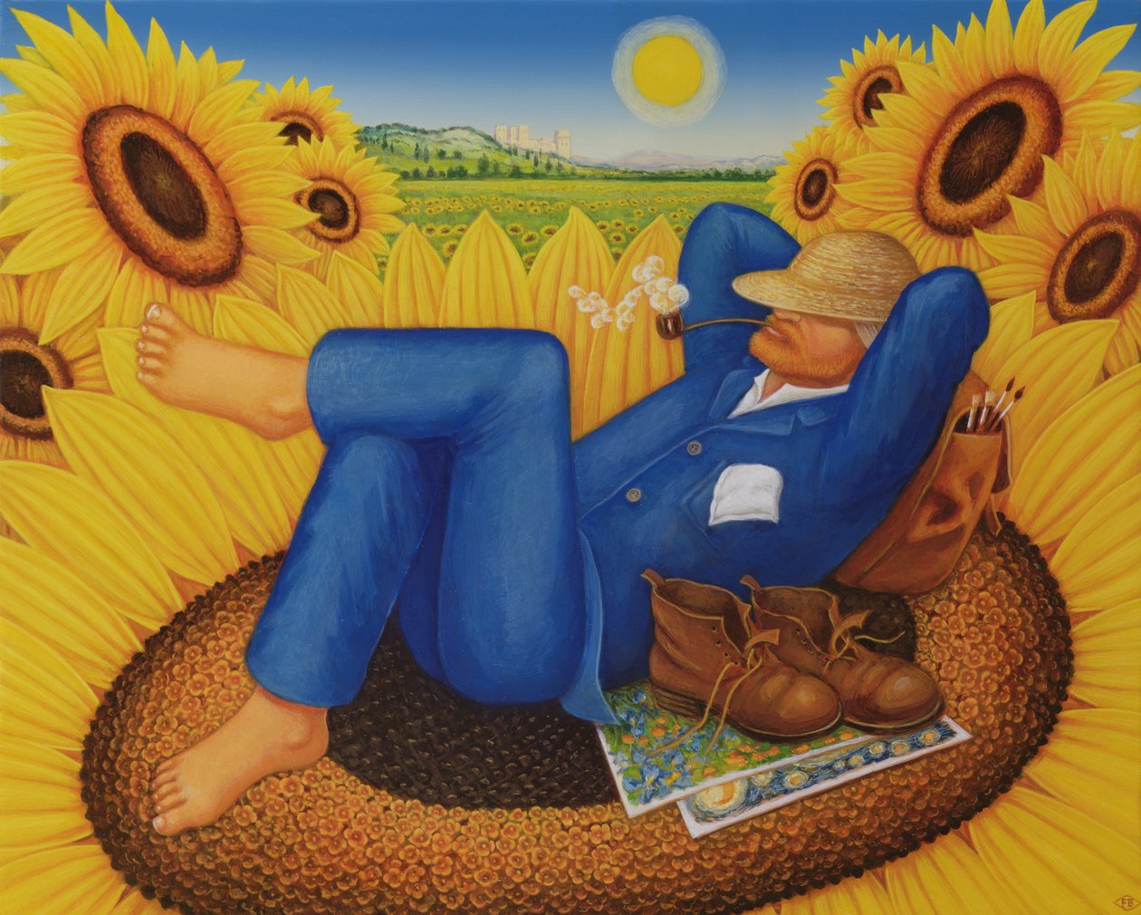 Van Goghs Sunflowers, 1998 (olej a tempera na panelu) od Frances Broomfield