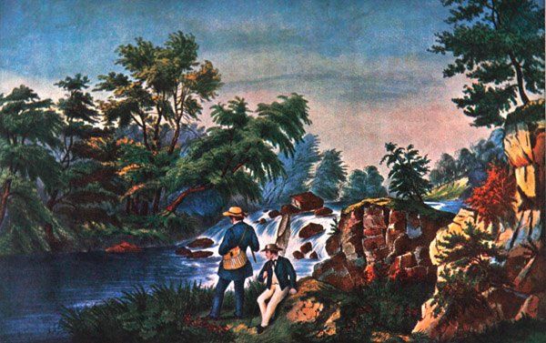 The Trout Stream, vydané nakladatelstvím Currier & Ives od Frances Flora Bond (c.1812 76) (after) Palmer