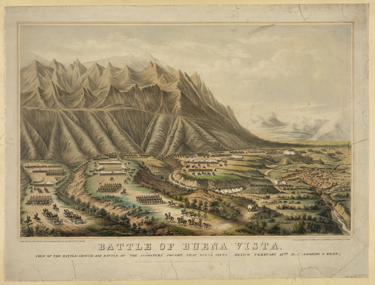 Přípravy na bitvu u Buena Vista, také známou jako bitva u Angostury, mezi jednotkami generála Zacharyho Taylora a generála Antonia Lopeze de Santa Anny, 23. února od Frances Flora Bond (c.1812 76) Palmer