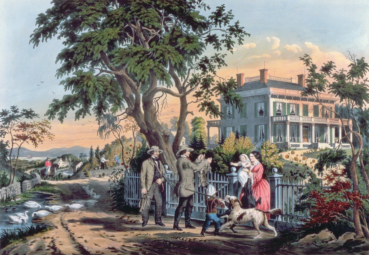 Po lovu, vyryl Nathaniel Currier (1813-88) 1855 od Frances Flora Bond Palmer