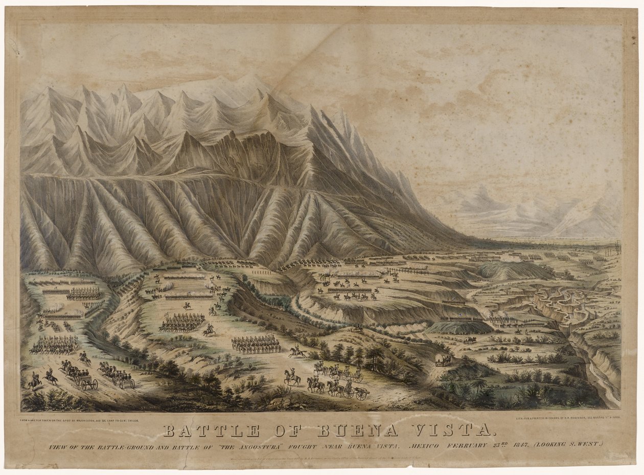 Bitva u Buena Vista, 1847 (chromolitografie na tkaném papíře) od Frances Flora Bond Palmer