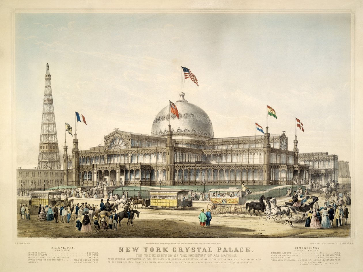 New York Crystal Palace, hospoda. 1853 od Currier & Ives od Frances Flora Bond Palmer