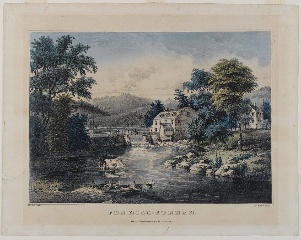 The Mill-Stream, vydavatelství Currier & Ives, New York (ručně kolorované lito) od Frances Flora Bond Palmer