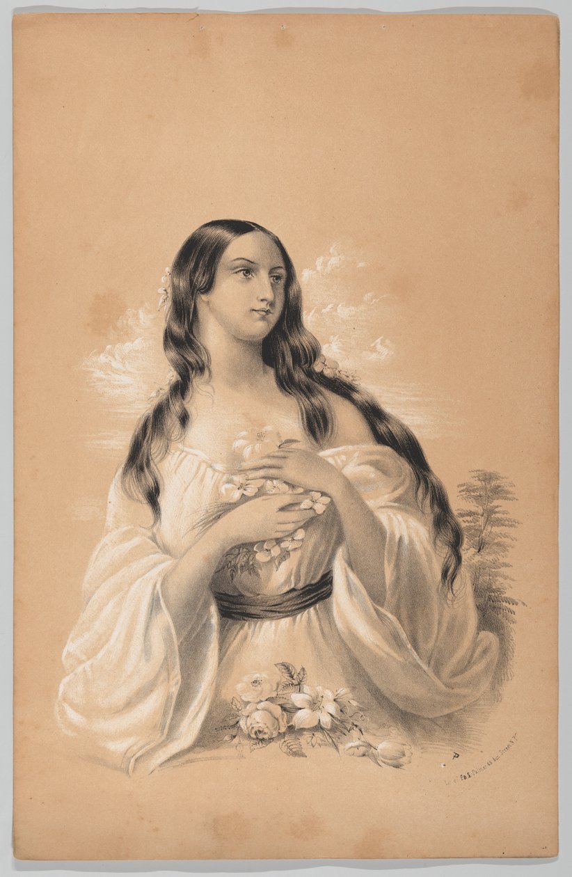 Žena držící květiny, v The New York Drawing Book, obsahující řadu originálního designu..., 1847. od Frances Flora Bond Palmer