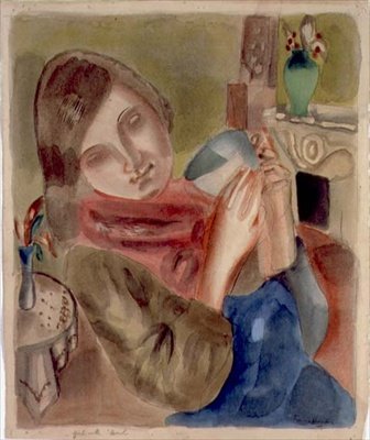 Dívka s miskou (akvarel na papíře) od Frances Hodgkins