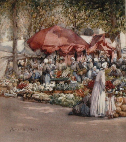 Market Day, Severní Francie cca 1910 (akvarel na papíře) od Frances Nesbitt