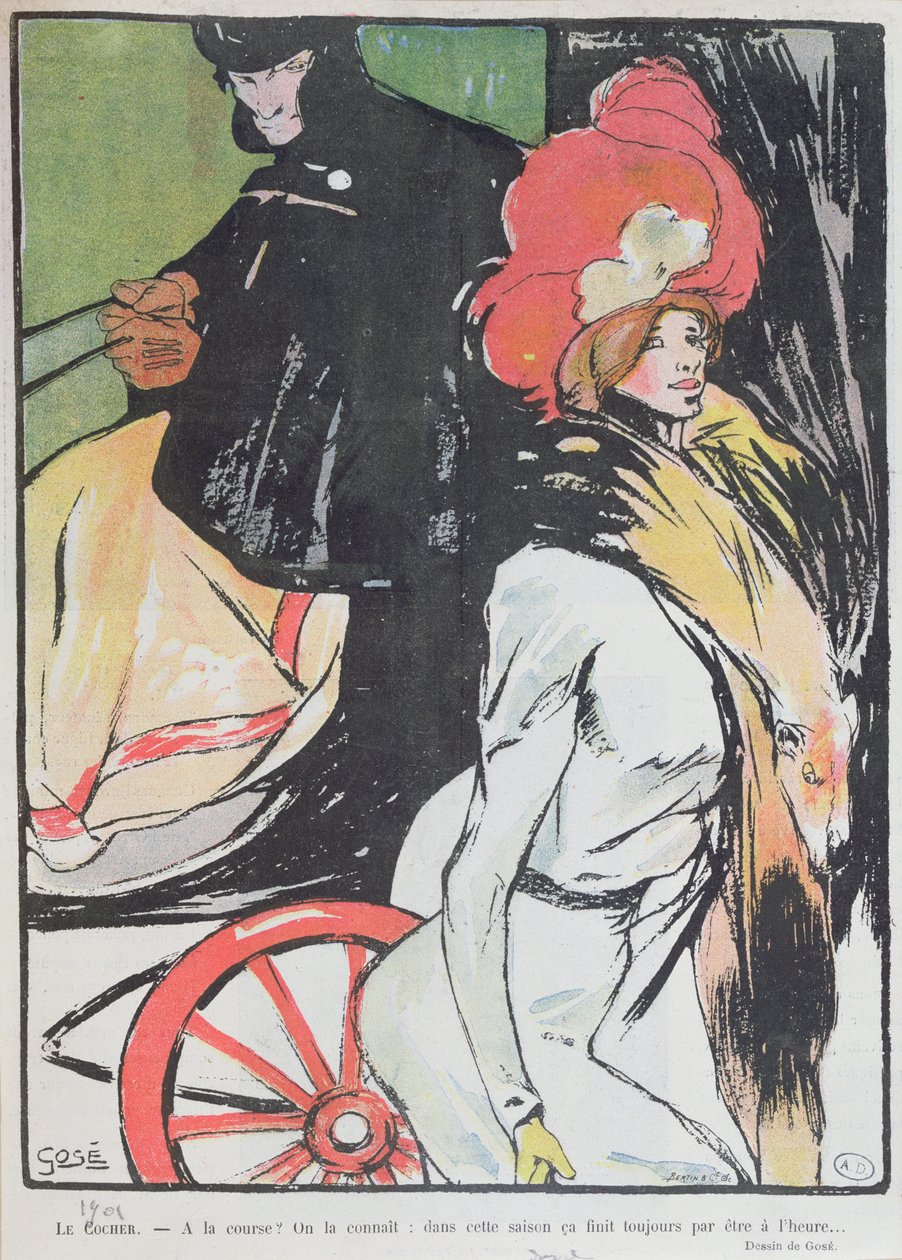 Karikatura zobrazující taxikáře s kurtizánou, 1901 od Francesc Xavier Gosé
