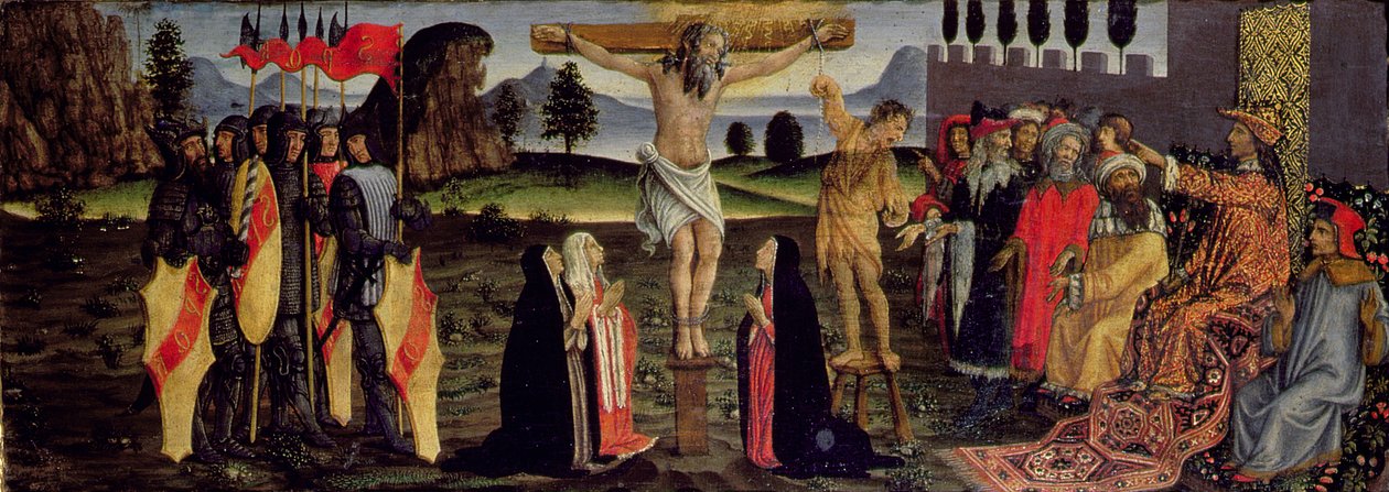 Ukřižování, panel predella z Tabernacle of the Sacraments, c.1484-6 (tempera na panelu) (detail from 94757) od Francesco Botticini